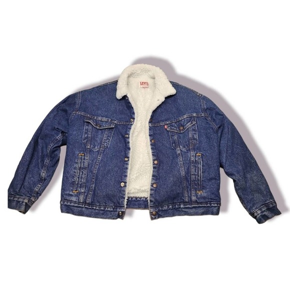 Levi’s Vintage Jean Denim Jacket Sherpa Lined Truckers Red Tag XL USA 90s EUC